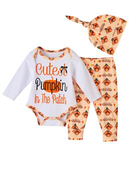 3 Pieces Infant Baby Cutest Pimpkin In The Patch Halloween Set Bodysuit & Pants & Hat