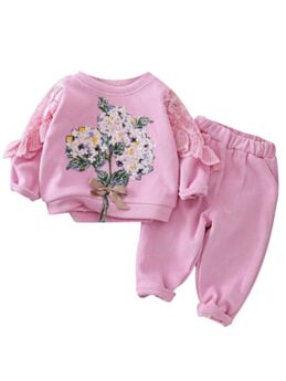 2 Piece Toddler Girl Flower Set Top Matching Pants