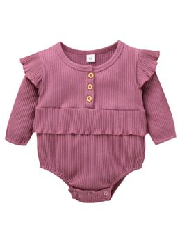 Baby Girl Flutter Sleeve Ribbed Solid Color Bodysuit 