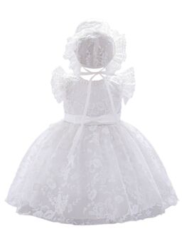 2 Pieces Baby Girl Wedding Party Embroidery Flower Lace Dress Matching Hat