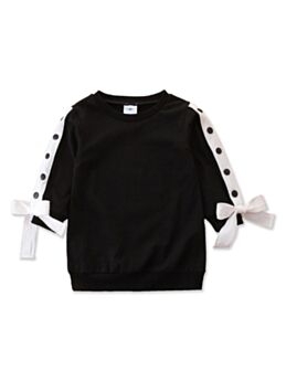 Kid Girl Side Button Black Sweatshirt