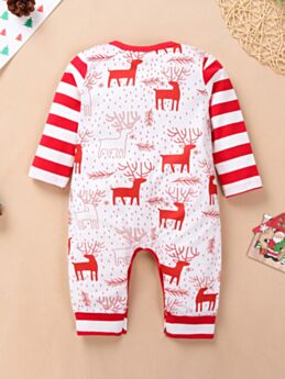 Baby Christmas Stripe Deer Red Jumpsuit