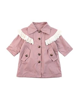 Kid Girl Lace Trim Flutter Sleeve Coat