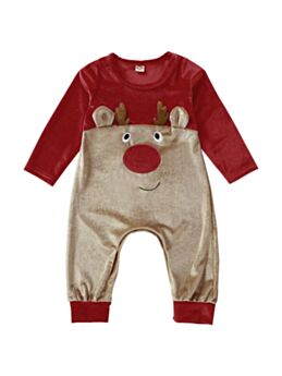 Baby Girl Christmas Deer Red & Gold Jumpsuit
