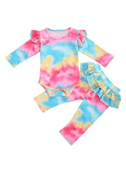 2 Pieces Trendy Baby Girl Tie Dye Outfit Bodysuit Matching Pants