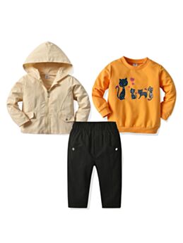 3 PCS Kid Boy Set Cat Top & Pants & Hoodie