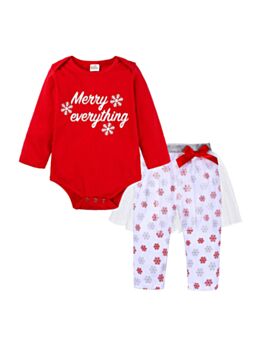 2 Pieces Baby Girl Merry Christmas Set Snowflake Bodysuit & Mesh Pantskirt