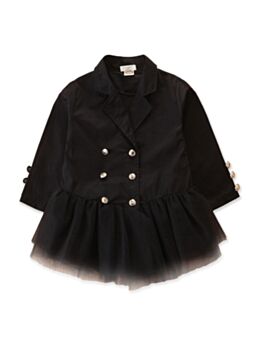 Kid Girl Double Breasted Mesh Patchwork Coat