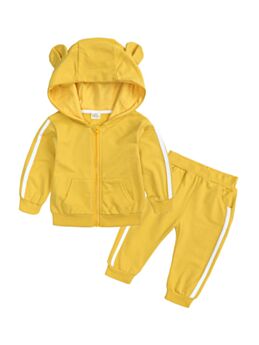 2 Pieces Baby Sport Set Zipper Hooded Jacket & Sweatpants Cute Toddler Girl Clothes Wholesale