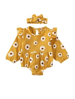 2 Pieces Baby Girl Daisy Flower Bodysuit & Headband
