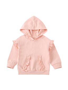 Kid Girl Frill Trim Pink Hooded Sweatshirt