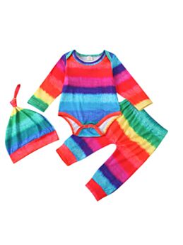 3 Pieces Baby Girl Rainbow Stripe Set Bodysuit & Trousers & Hat