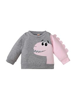 Baby Girl Cartoon Dinosaur Grey Sweatshirt