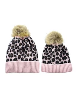 Mom And Me Leopard Pom-pom Beanie