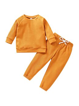 2 Pieces Kid Solid Color Top & Drawstring Trousers Set