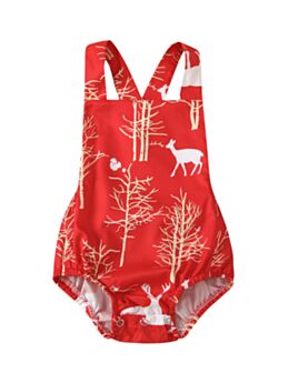 Baby Girl Christmas Deer & Tree Suspender Bodysuit