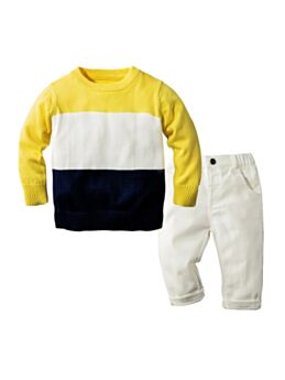2 Pieces Kid Boy Knitted Color Blocking Top With Pants Set