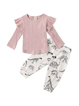 2 Pieces Baby Girl Set Flutter Sleeve Top And Dinosaur Pants