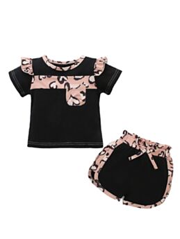 2 Pieces Baby Toddler Girl Leopard Color Block Set Top And Shorts