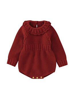 Baby Girl Ruffle Collar Knitted Sweater Bodysuit
