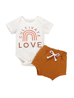 2 Pieces Baby Girl Culivate Love Rainbow Bodysuit And Shorts Set