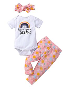 3-Pieces Baby Girl Follow You Dreams Rainbow Set Bodysuit Pants Headband
