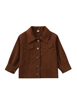 Kid Girl Casual Brown Button Corduroy Jacket