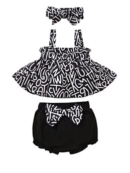 3 Pieces Infant Girl Letter Print Set Cami Top & Bow Shorts & Headband 