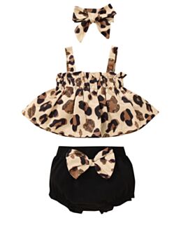 3-Piece Infant Girl Leopard Print Cami Top & Bow Shorts & Headband Set