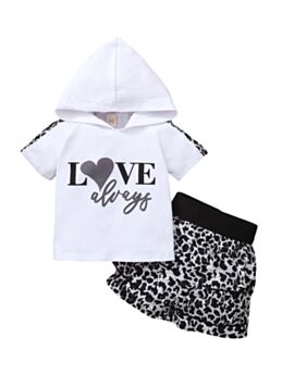 2 Pieces Toddler Kid Girl Love Always Leopard Set Hooded Top And Shorts