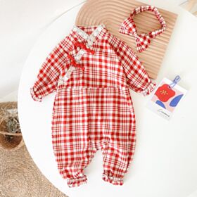 3M-3Y Chinese Style Red Cheongsam Long Sleeve Onesies Romper Jumpsuit Baby Wholesale Clothing KKHQV492026