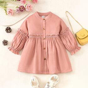 3-24M Bubble Sleeve Lace Solid Sleeve Button Dress Baby Wholesale Clothing KDV492229