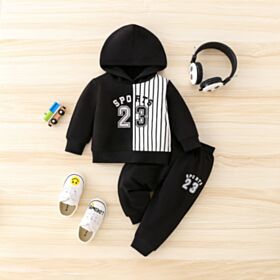 3-24M White Striped Black Long Sleeve Hoodie And Pants Set Two Pieces Baby Wholesale Clothing KSV492227