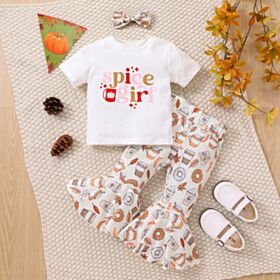 9M-4Y White Letter Print T-Shirt And Donut And Tea Print Flares Trousers Set Wholesale Kids Boutique Clothing KSV492343