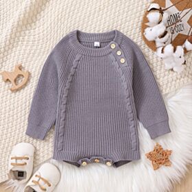 0-18M Long Sleeve Solid Color Button Knitwear Romper Onesies Baby Wholesale Clothing KKHQV4923542
