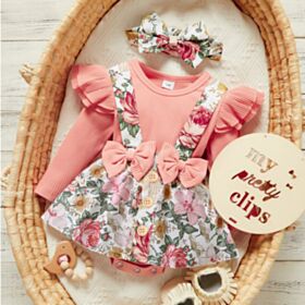 0-18M Flying Sleeve Texture Bowknot Flower Suspender Romper Dress Onesies Baby Wholesale Clothing KSV492417