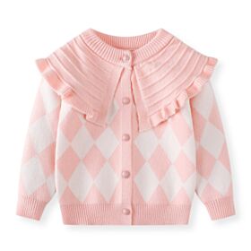 2-6Y Toddler Girl Knitted Cardigan Autumn Plaid Sweater Top Coat Wholesale Toddler Clothes KTV440180