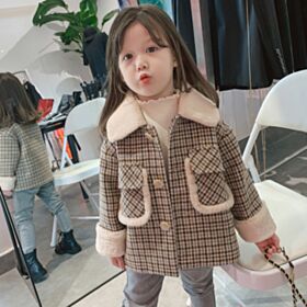 18M-6Y Plaid Cotton Padded Big Ffleece Collar Pocket Coat Jacket Wholesale Kids Boutique Clothing KKHQV492522