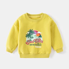 18M-6Y View Print Long Sleeve Solid Color Pullover Tops Wholesale Kids Boutique Clothing KTV492556