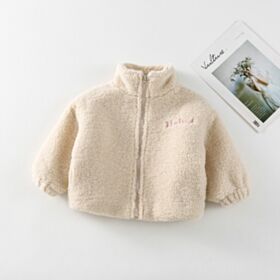 18M-6Y Embroidery Print Solid Color Zipper Plush Coat Jacket Wholesale Kids Boutique Clothing KKHQV492643
