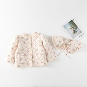 8M-6Y Floral Print Cotton Wide Collar Button Coat Jacket Wholesale Kids Boutique Clothing KKHQV492642