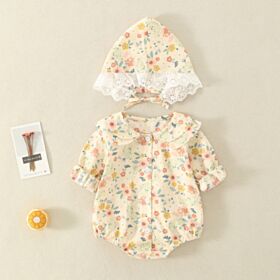 0-18M Flower Print Lace Button Romper Baby Wholesale Clothing KJV492945