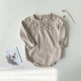 3-18M Baby Girls Flower Knitted Long Sleeve Bodysuit Wholesale Baby Clothes Suppliers KJV388366