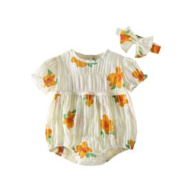 0-18M Baby Girls Floral Shorts Sleeve Bodysuit Wholesale Baby Clothing KJV388308