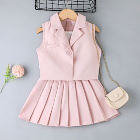 2-7Y Toddler Girls Suspender T-Shirt + Pleated Skirt + Vest Jacket Three-Piece Set Wholesale Girls Clothes KSV388449