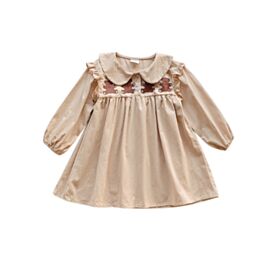 18M-7Y Cartoon Bear Print Doll Collar Dress Toddler Girl Wholesale Boutique Clothing KDV388472