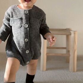 0-18M Striped Texture Button Knitwear Romper Baby Wholesale Clothing KTV492796
