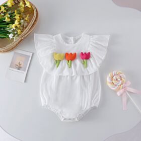 0-18M Flower Print Wide Collor Solid Color Romper Baby Wholesale Clothing KJV493118