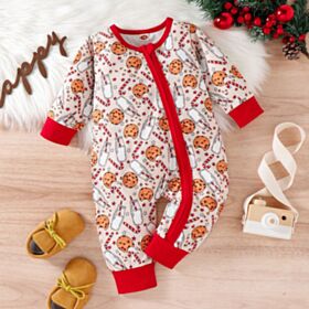 0-12M Food Animal Print Side Zipper Long Sleeve Jumpsuit Baby Wholesale Clothing KJV493024