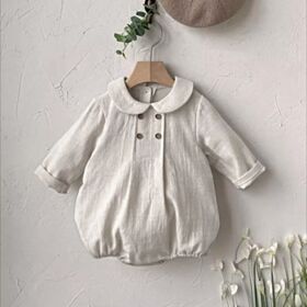 0-18M Solid Color Double-Button Long Sleeve Romper Baby Wholesale Clothing KJV493208